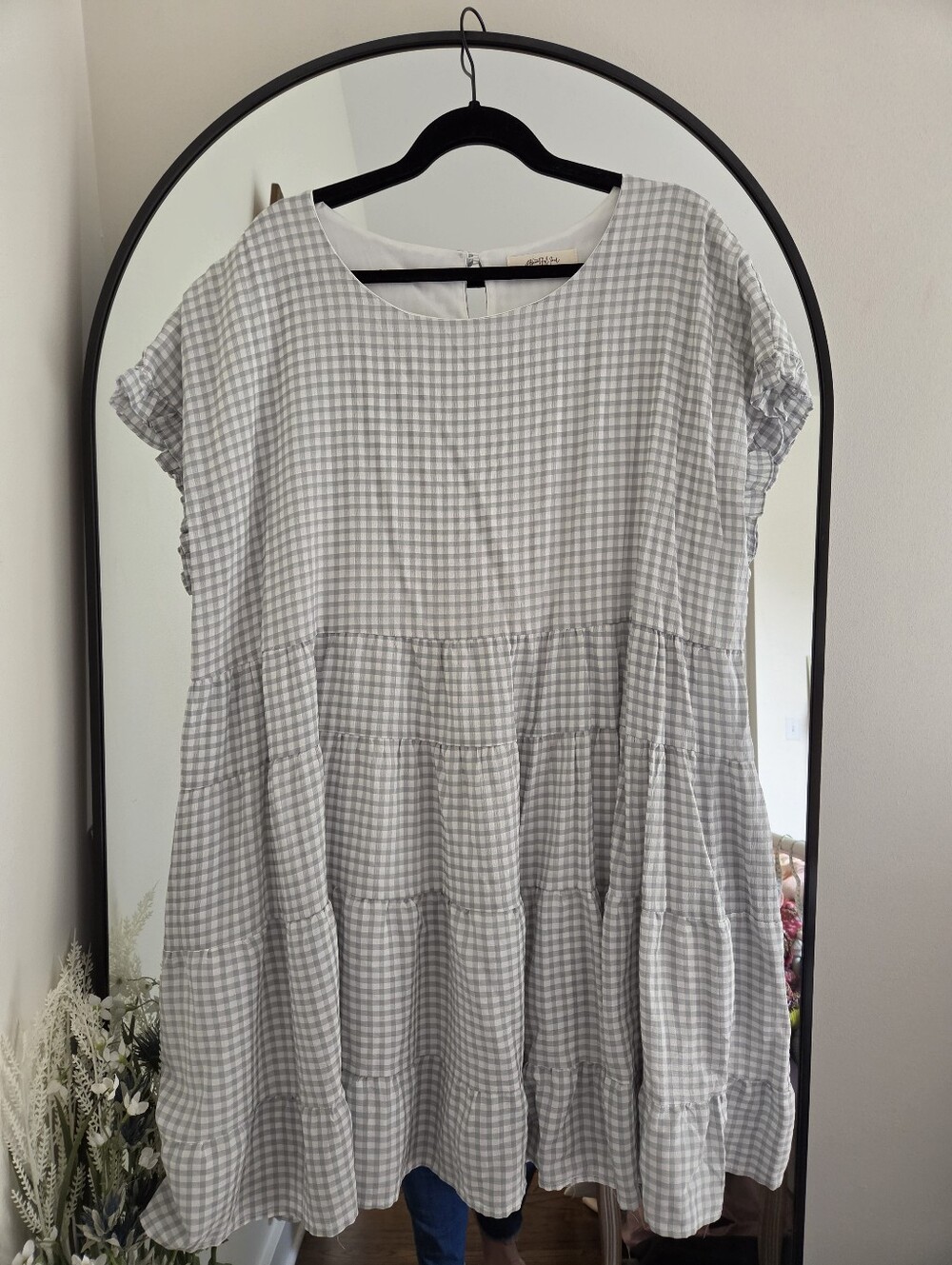 Sage Green & White Gingham Swing Mini Dress